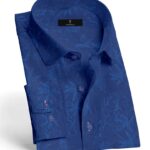 Navy Blue Floral Pattern Dress Shirt
