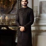 Elegant Black Sherwani With Art Deco Design