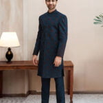 Deep Blue Embroidered Sherwani